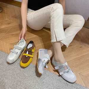 Sneakers ballerina da donna con doppio velcro in pelle argento e marrone sportiva