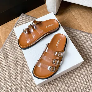 Sandali con zeppa da donna con cinturini trasparenti in PVC e fibbie metalliche