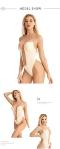 Detail of beige deep V bodysuit with transparent straps for low-cut or backless dresses