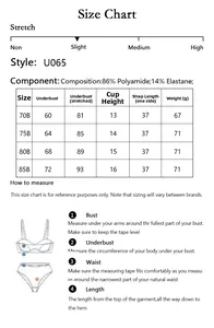 Tableau des tailles pour lingerie sexy à armatures U065 en polyamide et élasthanne