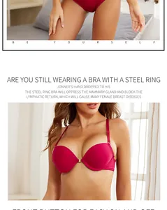 Detailed view of rose red front-closure bra with smooth cups and adjustable straps
