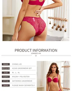 Detailed view of magenta lace lingerie set with push-up bra and sheer floral panties