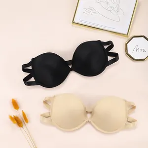 Nahtloser Bügel BH in Schwarz und Beige, trägerloses Design für schulterfreie Kleidung