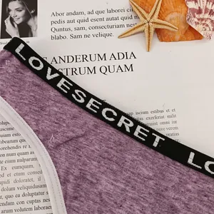 Close-up of purple heather fabric thong with a white trim and LOVESECRET branded waistband