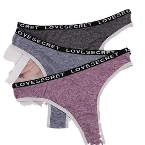 Three-pack low-rise thong set in gray and purple with LOVESECRET elastic waistbands