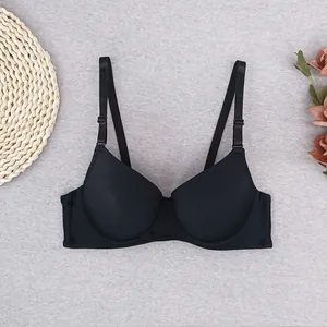 Detail of black push-up bra featuring breathable mesh cups and adjustable thin straps