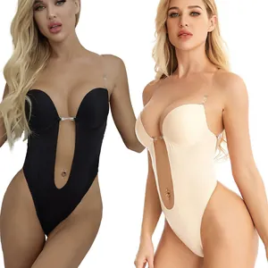 Body scollato sulla schiena in nero e beige con spalline trasparenti per scollo profondo