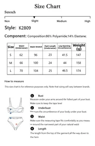 Detailed size chart for women sexy mid-waist briefs with measurements and fabric specs