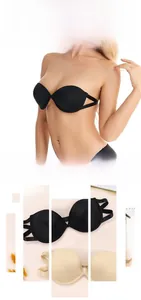 Details rückenloser, trägerloser Push-up-BHs in Schwarz und Beige mit Tunnelzug-Verschluss