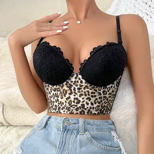 Reggiseno Bustier da Donna con Stampa Leopardata e Pizzo Sexy in Misto Poliammide e Cotone con Spalline Regolabili Push Up