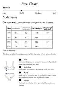 Tableau des tailles détaillé pour soutien-gorge push-up en nylon et élasthanne
