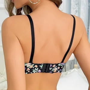 Vue arrière d'un soutien-gorge à fleurs noir élégant avec des bretelles doubles et ajustables