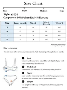 Detailed size guide for women's lace panties with waist and length measurements in cm