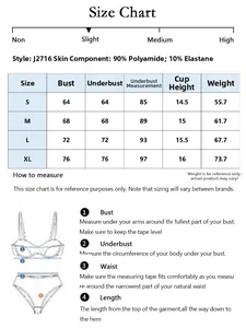 Size guide table for lace lingerie showing measurements for S to XL in skin tone