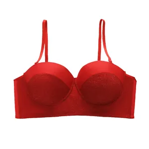 Sexy red lace push up bra with sparkling sequins and adjustable thin shoulder straps