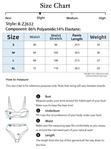 Guide des tailles pour culottes sans couture en maille avec détails de mesure et tissu