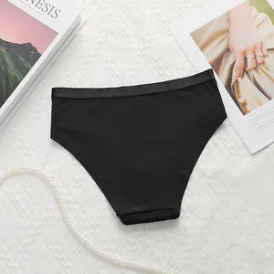 Culotte noire sans couture pour femme avec taille large élastique et détails en dentelle