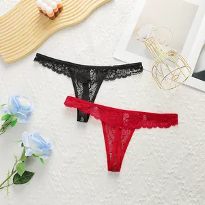 Detailed scene showing black and red lace thongs with delicate wave edges and mesh texture