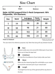 Detailed size chart for leopard print seamless panties showing S to XL measurements