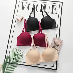 Women's Seamless Push Up Bra Underwire Nylon Spandex Lingerie With Adjustable Detachable Straps Scalloped Trim Solid Color Daily Underwear