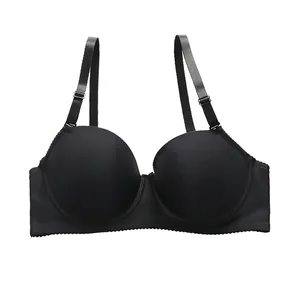 Sleek black seamless underwire bra for women with adjustable straps on white background
