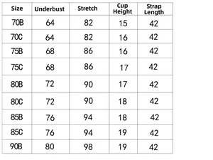 Guide des tailles détaillé pour soutien-gorge sans coutures avec mesures du bonnet
