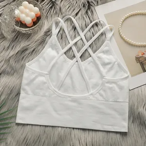 Brassière de sport de yoga sans couture blanche avec fines bretelles croisées