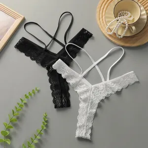 Culottes Sexy en Dentelle Ajourée pour Femmes Avec Taille Croisée Florale Noir Et Blanc Lingerie Taille Moyenne Tricotée