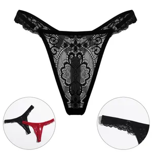 Sexy black lace thong for women with floral pattern and adjustable waist straps