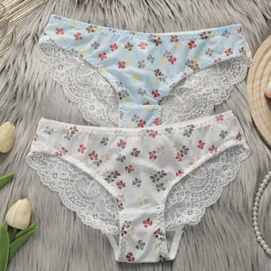 Mutandine in Mesh Traspirante a Vita Media con Stampa a Fiocco e Motivo Floreale Pizzo Nylon Elastan Biancheria Intima