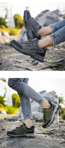 Nahaufnahme der rutschfesten Gummisohle und des Mesh-Materials der Wanderschuhe