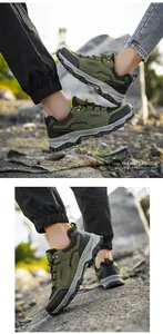 Detailansicht der strapazierfähigen armeefrünen Wanderschuhe mit rutschfesten Gummisohlen