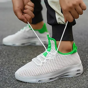 Ademende mesh heren sneakers met transparante luchtkussen zool in wit en groen
