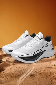 Detail of breathable mesh upper and thick cushioned midsole on men's running sneakers