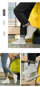 Detail of white high-top knitted sneakers with breathable texture and non-slip rubber soles