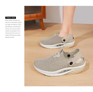 Detailed side view of breathable mesh outdoor slide sandals with thick cushioned soles