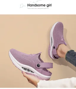 Detail of purple breathable mesh walking sandals with thick anti-slip white soles