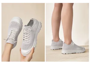 Detailed view of breathable knit mesh fabric and lightweight sole on casual hiking shoes