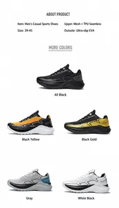 Technical chart of men's running shoes with TPU mesh and non-slip EVA outsoles
