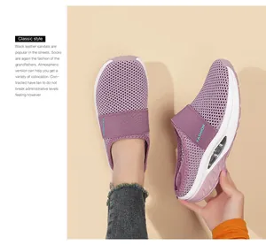 Detailed macro of purple mesh platform mule with air cushion sole and fashion strap
