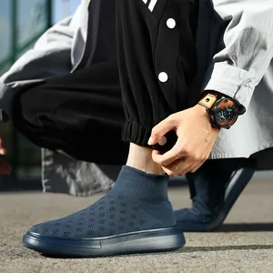 Women Men Winter Warm Sock Shoes Fleece Lined Casual Sneakers Fly Knit Breathable Mid Top Slip On Outdoor Walking Shoes