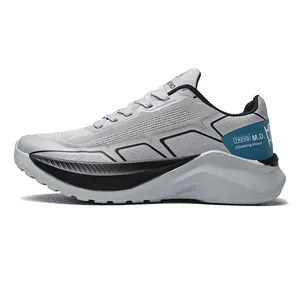 Men's stylish thick-sole running shoe in light grey mesh with anti-slip tread outsole