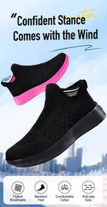 Close-up of breathable knit mesh upper and anti-slip sole on lightweight walking shoes