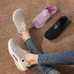 Women's Breathable Mesh Slip-On Sandals Casual Thick Sole Air Cushion Two-Way Wear Outdoor Sporty Lazy Summer Shoes