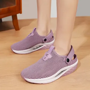Women's lavender mesh outdoor slippers with breathable upper and chunky cushioning sole