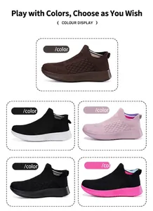 Detailed grid of breathable knitted slip-on walking shoes in five assorted colors