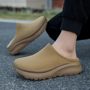 Unisex Ζεστά Πλεκτά Mules Παχιά Σόλα Πλατφόρμα Παντόφλες Πεζοπορίας με Επένδυση Φλις Fly Woven Παπούτσια Casual για Άνδρες Γυναίκες Φθινόπωρο Χειμώνας