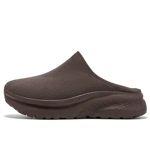 Καφέ πλεκτά mules με χοντρή σόλα για το χειμώνα, casual παντόφλες πλατφόρμας για ζευγάρια