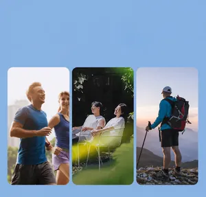 Mise en page montrant des baskets en maille pour le jogging, le camping et l'escalade