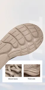 Vue détaillée de la semelle antidérapante à crampons et de la maille respirante des chaussures